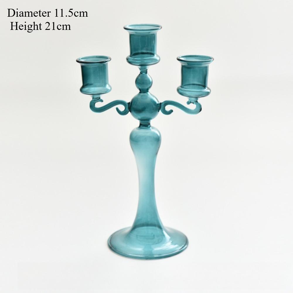 Creative 3 Heads Retro Glass Candlestick Romantic Candlelight Dinner Colorful Candle Stand  Home Decor Wedding Party Decoration