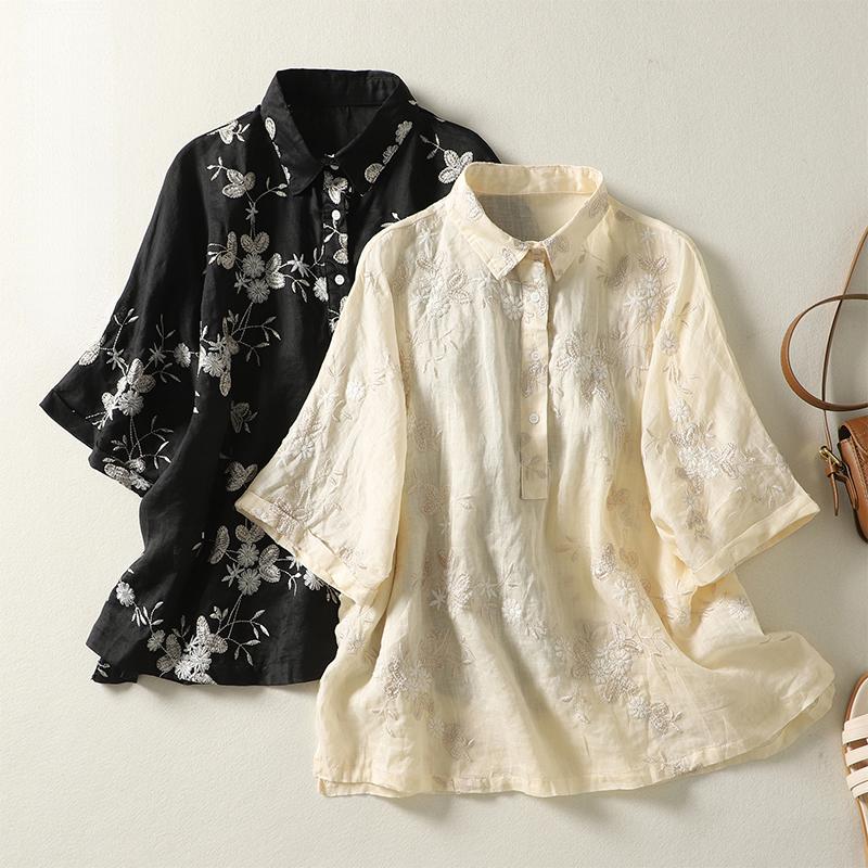 

DIMANAF 2023 Женское лето Новая рубашка в художественном стиле Женская свободная вышивка Ретро Универсальная вышивка Топ Шоу Рубашки LadyThin