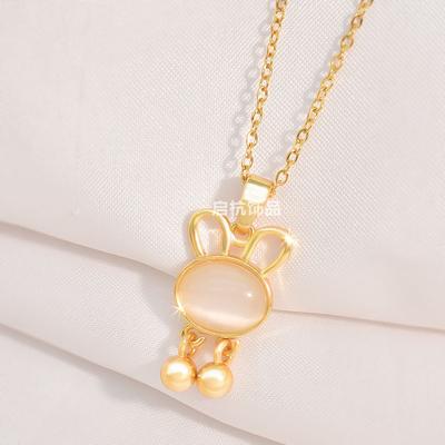 Opal Bunny Necklace Women'S Premium Versatile Design Cute Pendant Ornament
