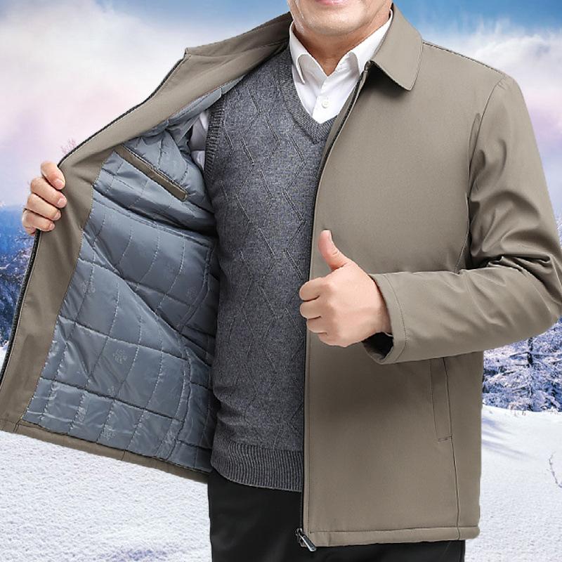 Men's Jacket Fleece Thickened Jacket Dad Cotton Coat Warm Loose Autumn and Winter