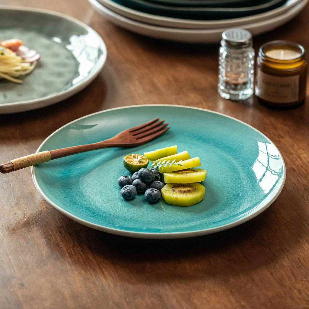 Advanced Sense Ice Crack Glaze Plate Collection Beautiful Ceramic Plate Vegetable Plate Household Commercial Tableware Large Plate Steak Plate