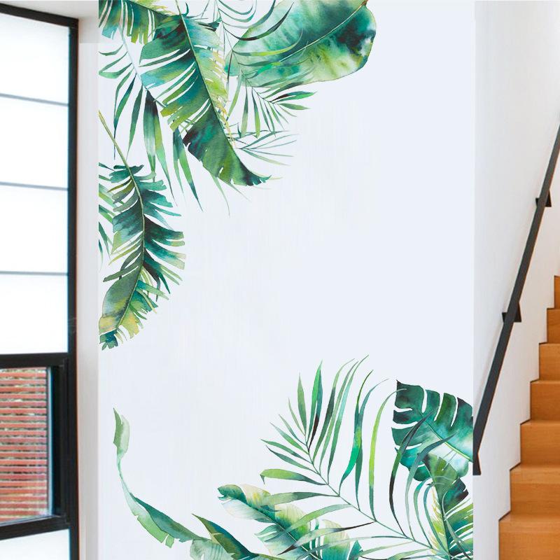 Tropical Leaves Wall Stickers, Green Botanical Removable Decals for Living Room Bedroom Home Interior Wall Decor