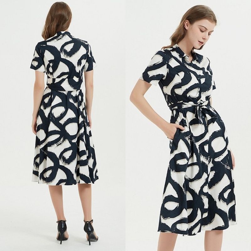 

Тонкая хлопковая юбка А-силуэта для пухленькой девочки, повседневная рубашка с коротким рукавом Wave Flower L