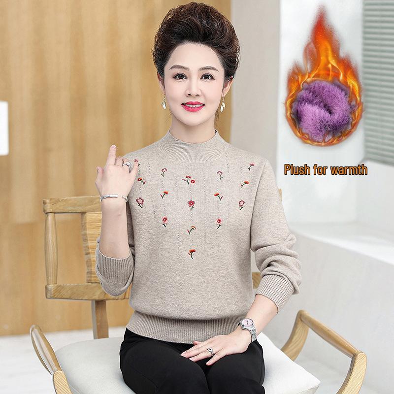 Mom's Winter Velvet One-Piece: Stylish Thickened Sweater with Warm Inner Layer for Middle-Aged & Elderly Women