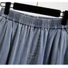 DIMANAF 2026 Sommer Neu Übergröße Damen Lange Hosen Dünn Locker Freizeit Elastischer Bund Mode Damen Unterteile Kleidung Jeans Blau