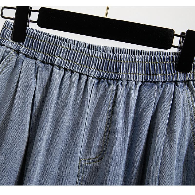DIMANAF 2026 Sommer Neu Übergröße Damen Lange Hosen Dünn Locker Freizeit Elastischer Bund Mode Damen Unterteile Kleidung Jeans Blau