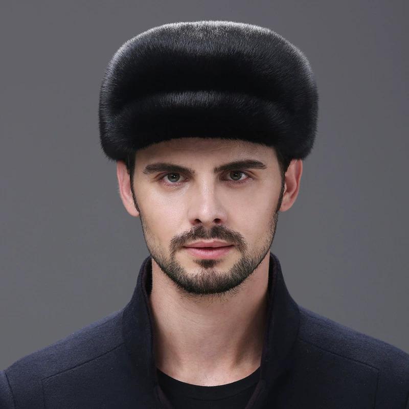 

Норковая шапка мужская для среднего и пожилого возраста, цельная норковая зимняя шапка, шапка из норкового меха, осенне-зимняя уличная теплая хлопковая шапка M（56-58cm） чёрный