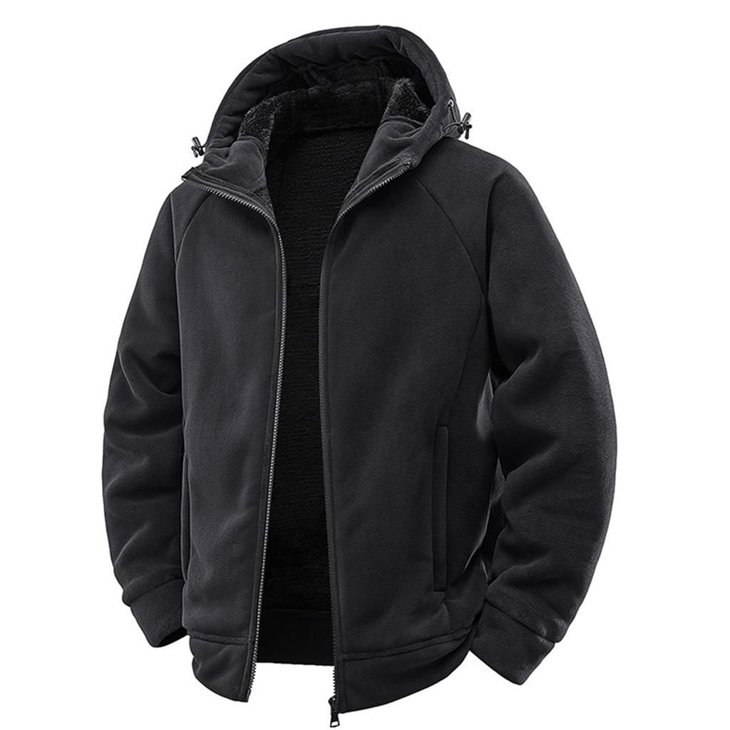 Men's Solid Color Hooded Zipper Plus Velvet Thickened Cardigan Sweatshirt Loose Casual Fashion Jacket