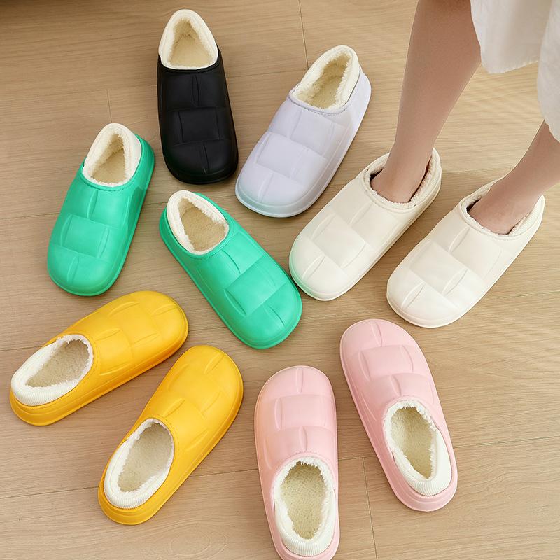 Waterproof Home Petal Cotton Shoes Women's Autumn and Winter Warm Couple Thick-soled Bag and Outer Wear Velvet Thickened Slippers