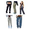 Women Cargo Pants Multi Pockets High Waist Solid Color Soft Butt-lifted Breathable Button