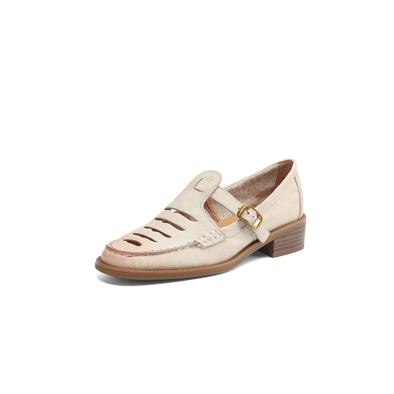 

Fashion New Spring/Summer Genuine Leather Women Pumps Shoes for Women Fashion Hollow Out Mary Jane Shoes Round Toe Women Shoes Loafers 34 бежевый