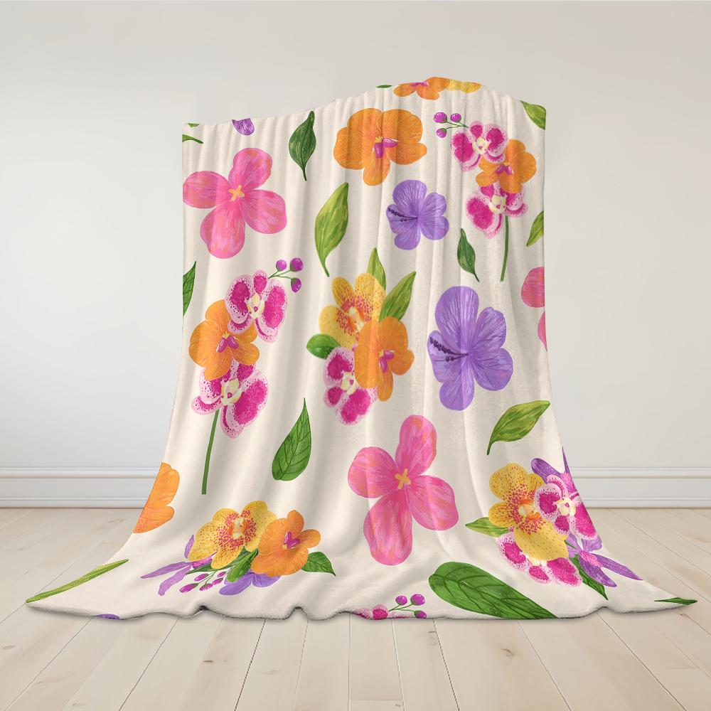 Tropical Floral Mix Flannel Blanket Warm Soft Halloween Christmas Couch Warm Cozy Decorative Decor Gift for All Season