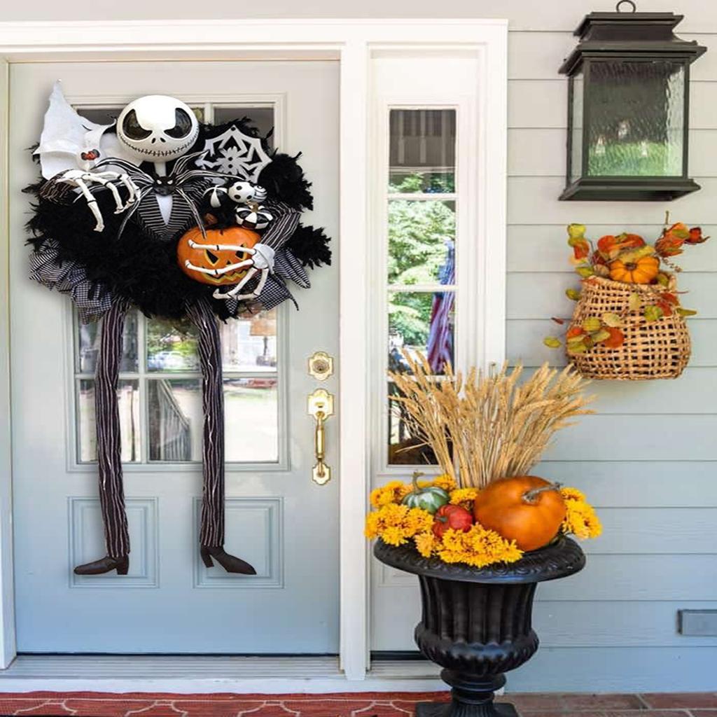 Zhongran Halloween Horror Pumpkin Wreath Door Hanging Holiday Party Horror Skull Decoration Props