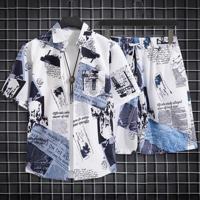 Casual Beach Clothes for Men 2 Piece Set Quick Dry Hawaiian Shirt and Shorts Set Men Fashion Letter Printing Casual Outfits Summer