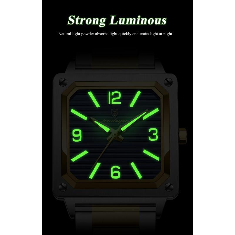 POEDAGAR Luxury Man Square Quartz Watch Waterproof Luminous Stainless Steel Watches Male Reloj+box