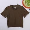 Ribbed Round Neck Yoga Sports Short-Sleeve T-shirt for Autumn/Winter