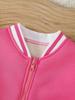 Single-piece girl's versatile and cute style fleece-lined stand collar long-sleeved zipper thick pink jacket top for spring, autumn and winter.