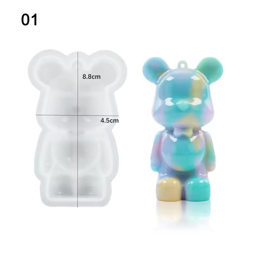 DIY 3D Kleiner Bär Kristall Epoxidharzform Astronaut Schlüsselanhänger mit Loch Anhänger Silikon Blutrosa Bärenform