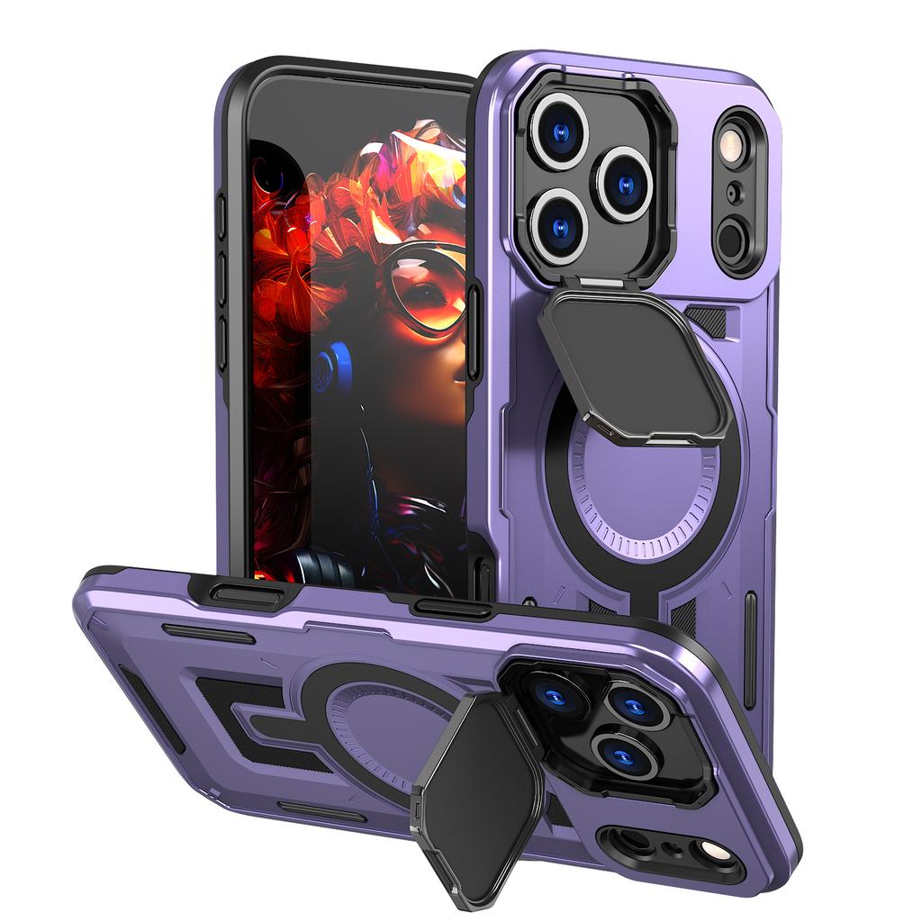 For IPhone 11 12 13 14 15 16 17 Pro Max Air XR 16E 16 Plus Lens Cover Bracket Wireless Charging Magnetic Back Cover Phone Case