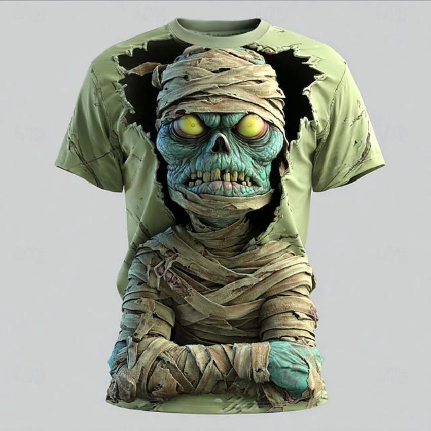 Herren Skelett Zombie 3D Gedrucktes T-Shirt Sommer Outdoor Casual Horror Muster Kurzarm Kinder Kinder Tops Herren Kleidung