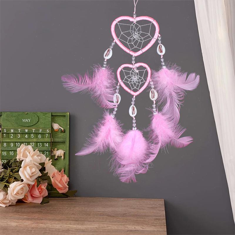

Bohemian handmade heart-shaped dream catcher wall hanging - exquisite home decoration for bedrooms and living rooms, perfect for weddings 1pc рожевий