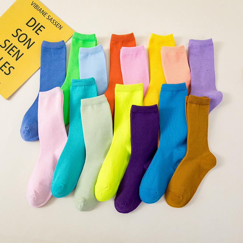 Women's Versatile Ribbed Slouch Socks - Japanese Style, Solid Color, Polyester Cotton Blend, Vertical Striped, Long Length
