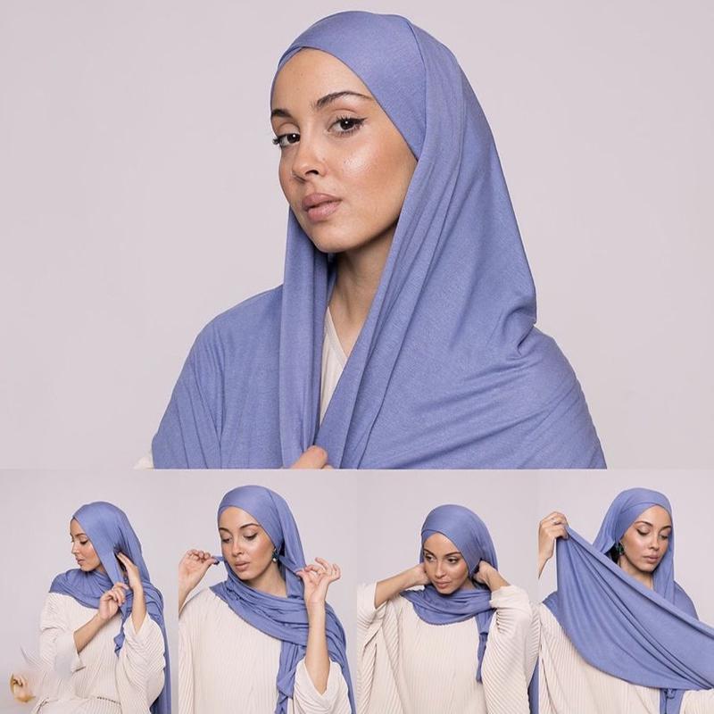 Muslim Cross Jersey Instant Hijab Tie-Back Instant Shawl Scarf Headband Women Custom Solid Color Headwrap