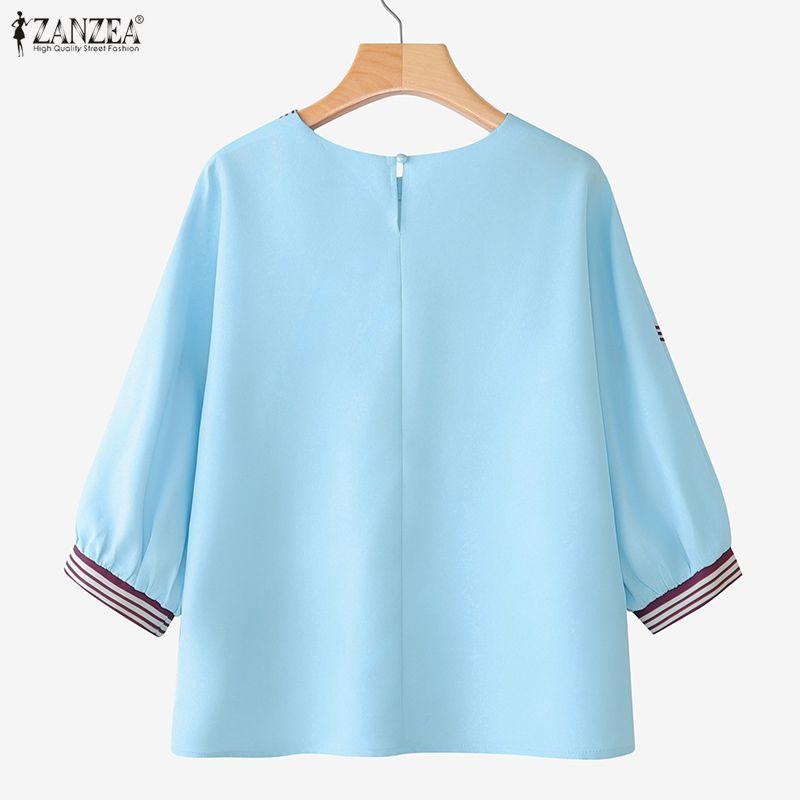 ZANZEA Women Casual Round Neck Floral Print Loose 3/4 Sleeve Blouse