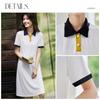 Women's Polo Neck Color Block Midi Dress