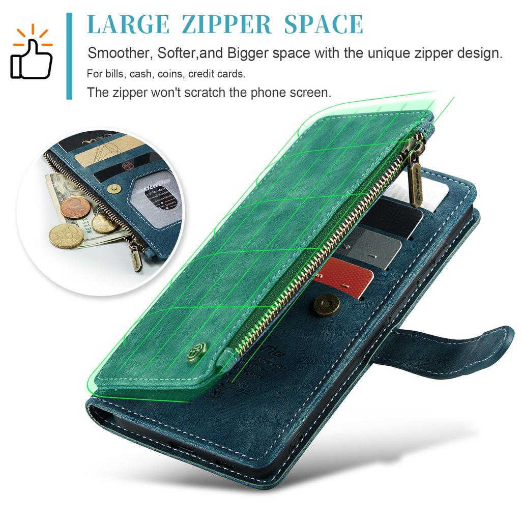 For Samsung Galaxy S24+ Phone Cases with Strap CASEME C30 Zipper Multiple Card Holder PU Leather Cover