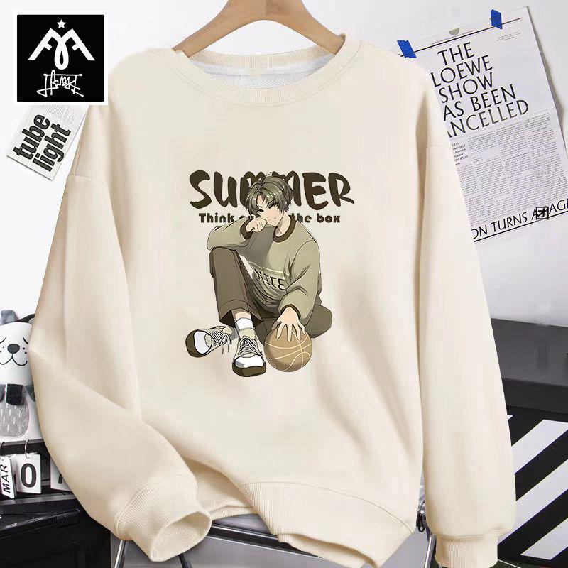 

Men s Hong Kong Style Cotton Blend Fleece-Lined Sweatshirt: Autumn/Winter Heavyweight Thickened Loose Pullover Jacket