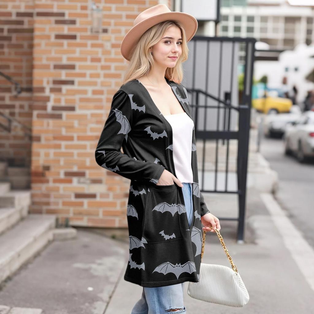 Women's Fashion Casual Comfortable Halloween Printed Mid-Length Cardigan With Pockets Jacket