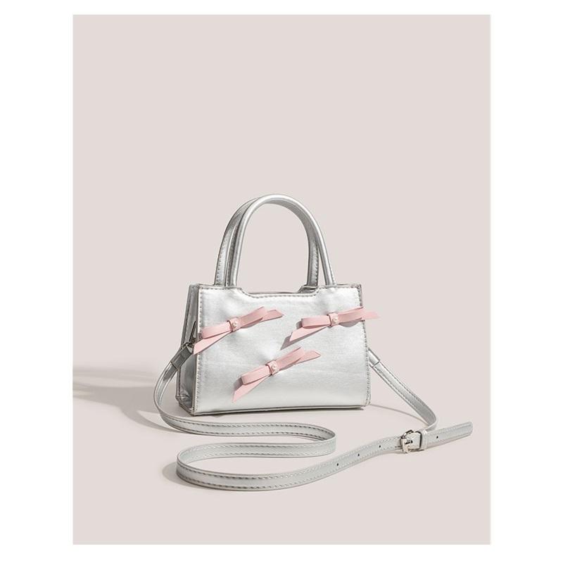 Pure Aesthetic Sweet Bow Decor Ladies Handbag, Luxury Texture Multiway Top Handle Crossbody Purse For Daily Matching