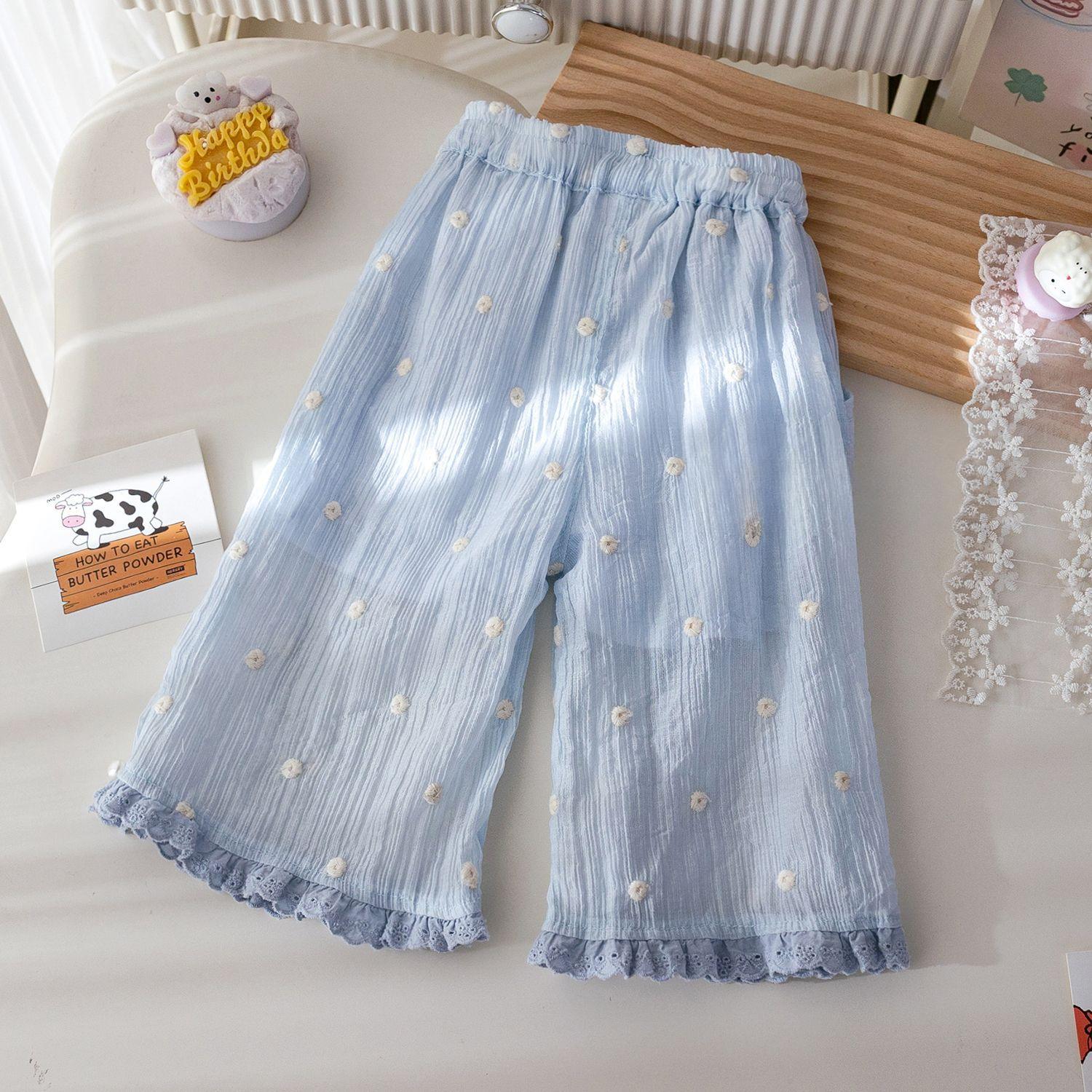 

Летние брюки для девочек, детские тонкие дышащие свободные удобные стильные брюки для верхней одежды для маленьких девочек 140 синий