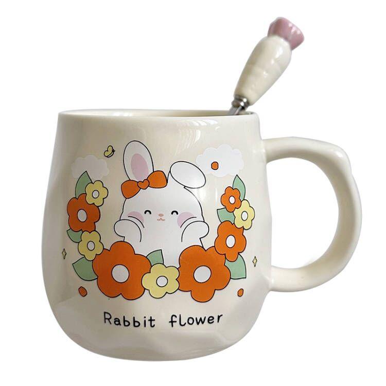 Mug With Lid Spoon Girls Cute Ceramic Cup Children'S High-Value Water Cup Dormitory Coffee Breakfast Cup Men