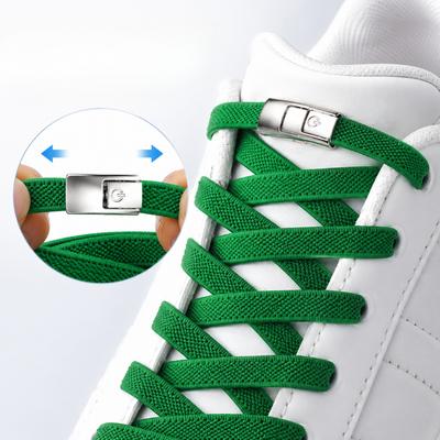 Elastic No-Tie Shoelaces with One-Button Push Lock Buckle for Sports Casual and Work Shoes In Multiple Colors for Easy Slip-On Wear