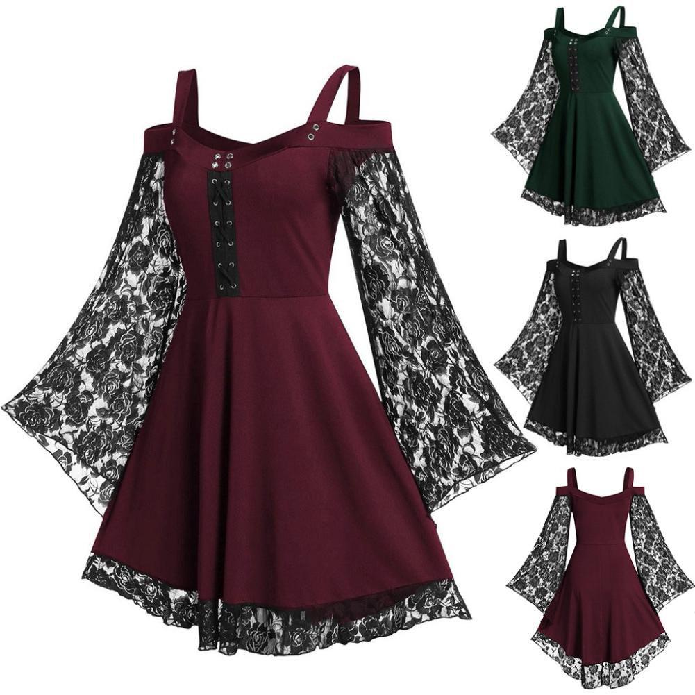 Elegant Floral Lace Women's Fancy Dress With Flared Sleeves Ideal For Costume Parties And Birthdays