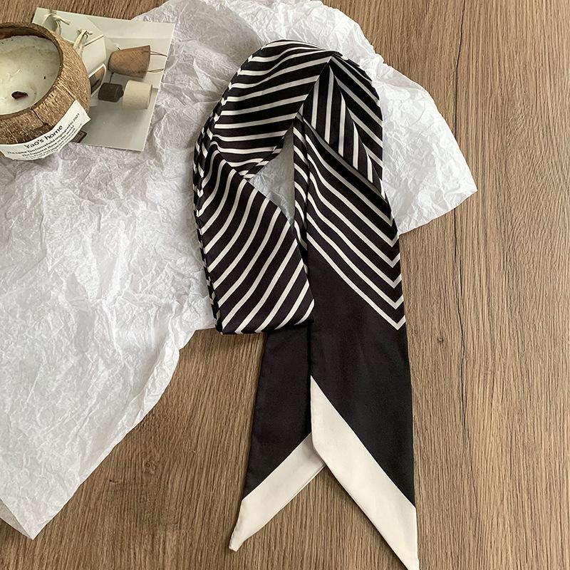 Striped Long Silk Scarf, High-end New Tied Bag, Ribbon, Sweet Scarf, Headscarf, Headband, Tied Hair, Versatile Belt.