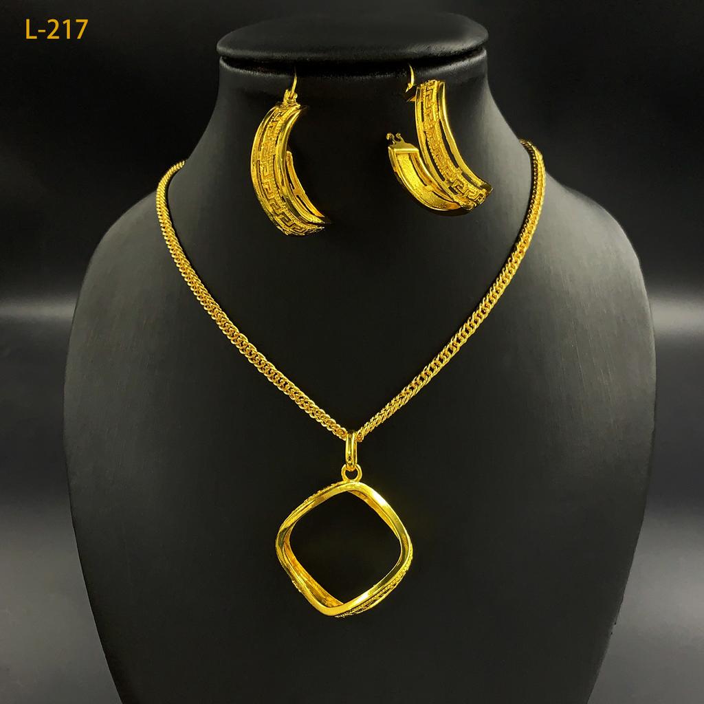 24K Gold Alloy Two-Piece Jewelry Set Indian Dubai Wedding Accessories Sand Gold Twisted Geometric Necklace Earrings for Unisex