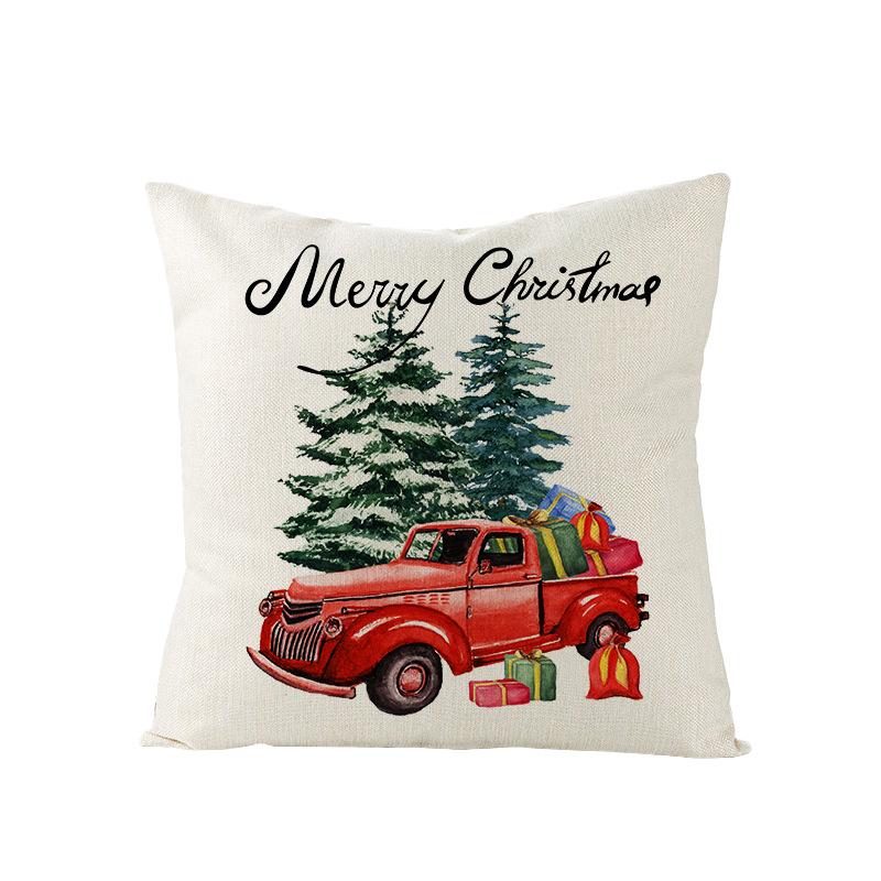 Christmas Pillow Case Red and Black Plaid Christmas Tree Snowflake Polyester Series Printed Sofa Cushion