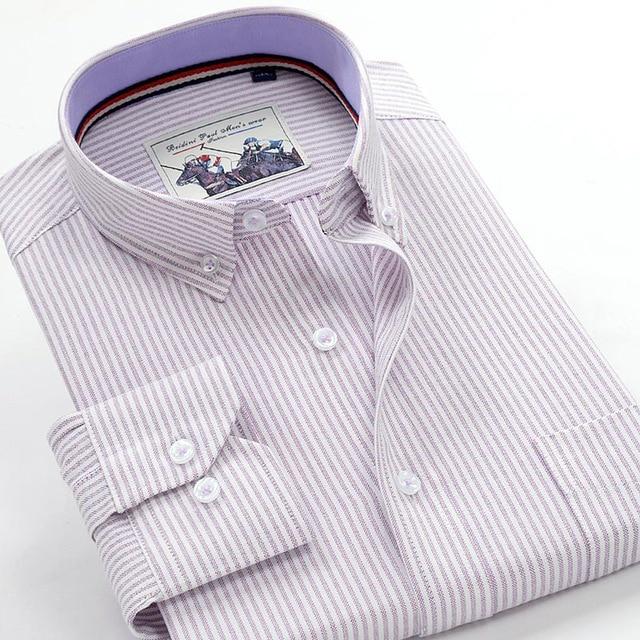 Oxford Shirts Men Striped Casual Men Shirts Long Sleeve England Style Big Size Shirts Men