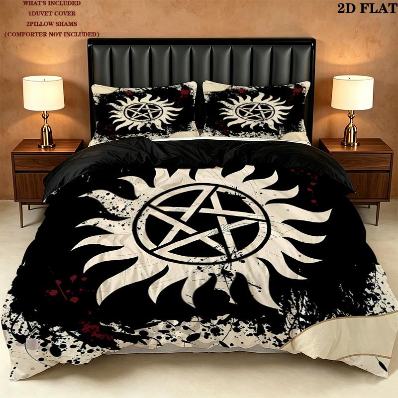Supernatural Pattern Bedding Quilt Set Quilt Cover Pillowcase Home Birthday Gift(1 * Duvet Cover + 2 * Pillowcase, Without Core)