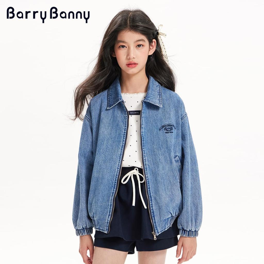Barry Banny Denim for Diagonal Loose Drop Shoulder Suitable for Elementary and Middle School and Size 130cm Kids' Jacket/Coat Girls, 80.2% Cotton,