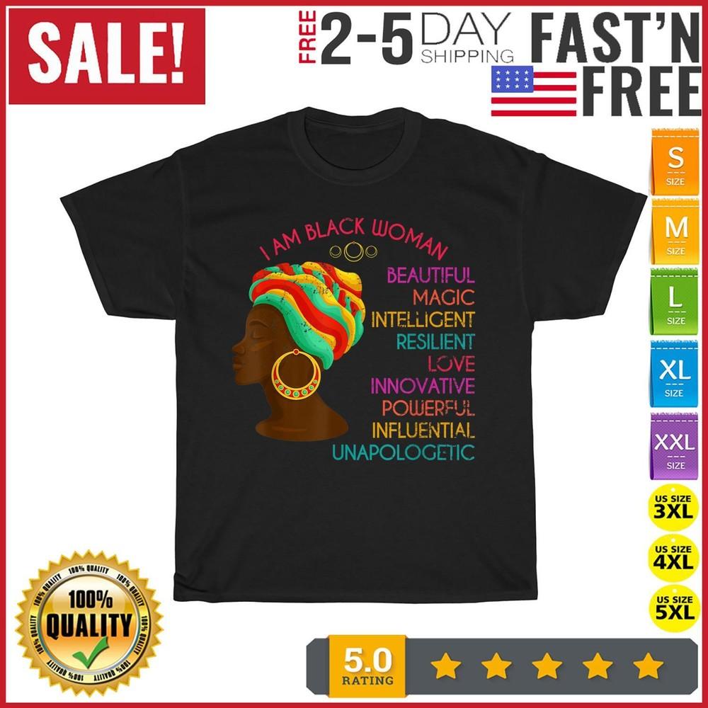 I Am Black Woman Beautiful Magic Black African American T Shirt Men Women New