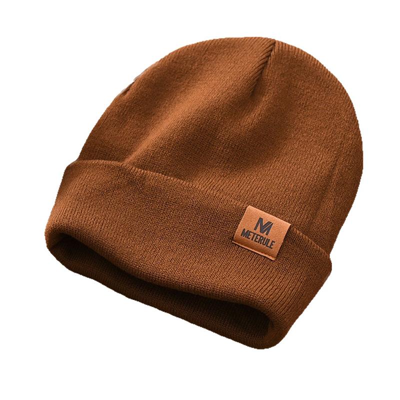 Outdoor Letter Leather Label Unisex Knitted Hat Women Custom Logo Cuffed Beanie Hats Men Winter Warm Cycling Skullies Ski Cap