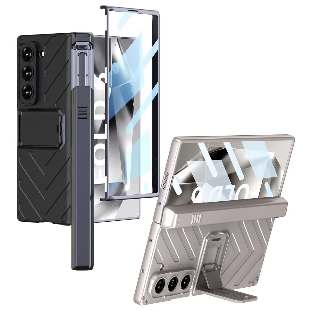 Tvrdý kryt z PC s magnetickým pantem pro Samsung Galaxy Z Fold 6 s držákem na pero, ochranný kryt obrazovky