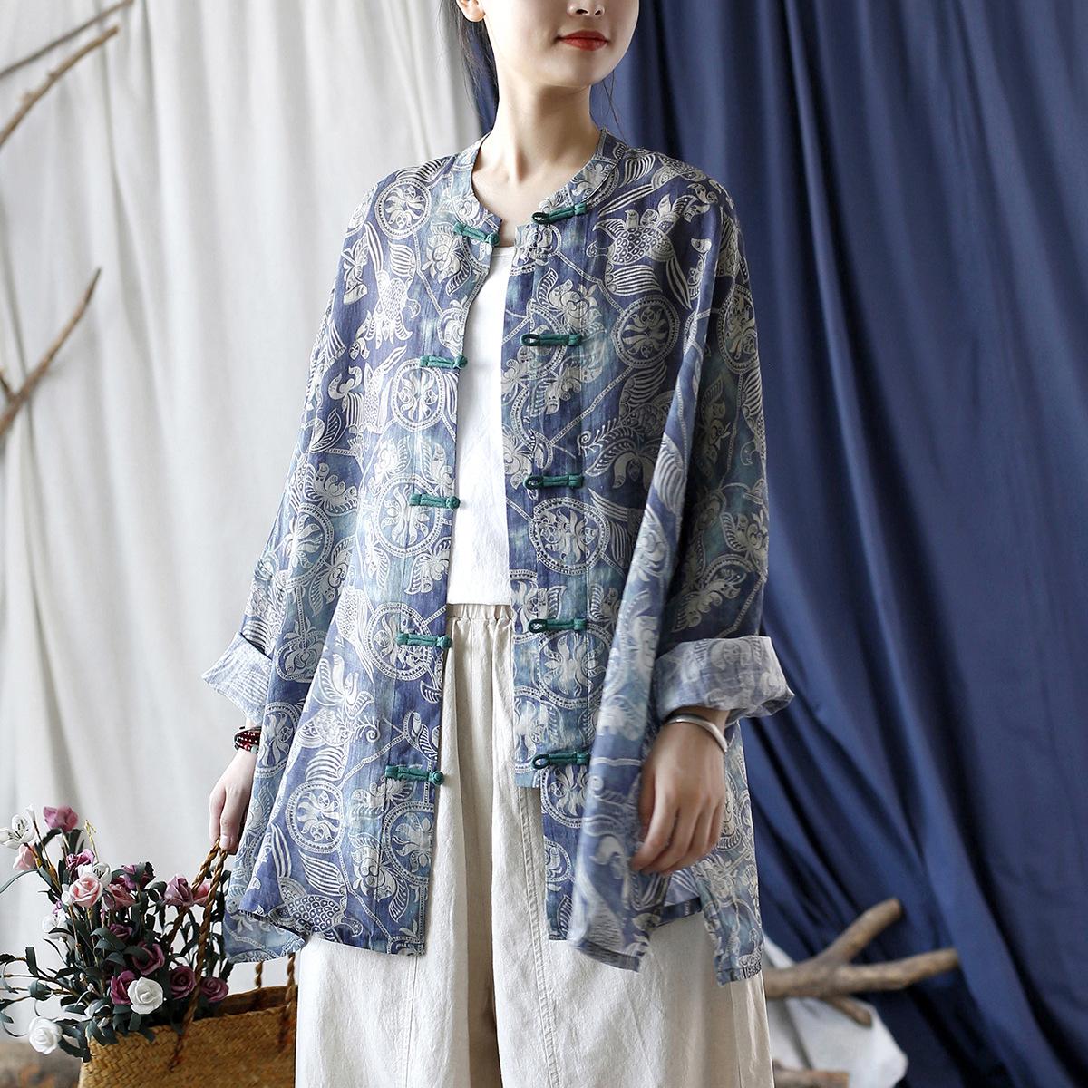 Johnature женские винтажные рубашки Ramie с рукавами «летучая мышь» и цветочным принтом — фото 5