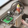 Kitchen Sink Drain Rack Organizer Aluminum Self-draining Sink Shelf Soap Sponge Holder Dishcloth Towel Removable Kitchen Storage