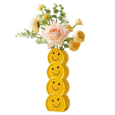 Gelbe Keramikvase, kreative Vase mit lächelndem Gesicht, moderne Dekoration für Zuhause, Wohnzimmer, Blumenarrangement-Zubehör