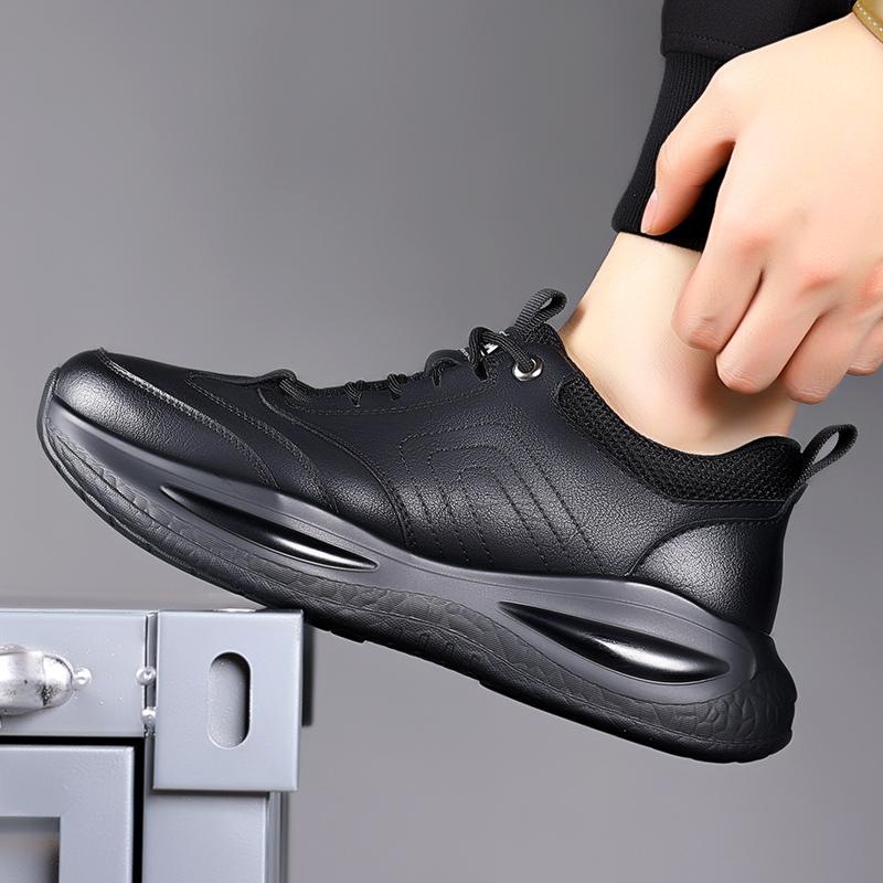 Fashion Men Sneakers Shoes for Men Lace Up Black Lightweigth Leather Casual Shoes Male Flats Non-slip Footwear Men Tenis Masculino